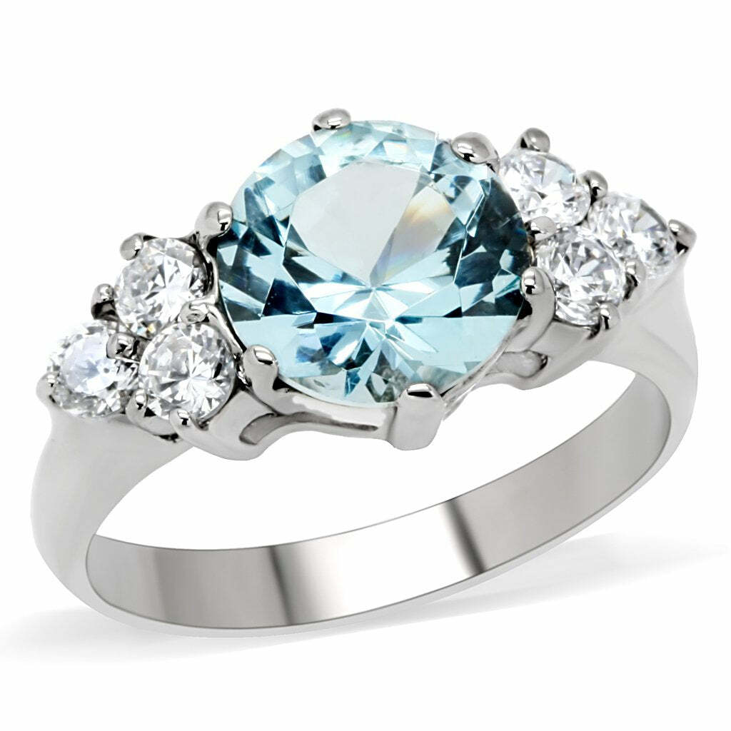 TK179 – High polished (no plating) Stainless Steel Ring with Synthetic Spinel