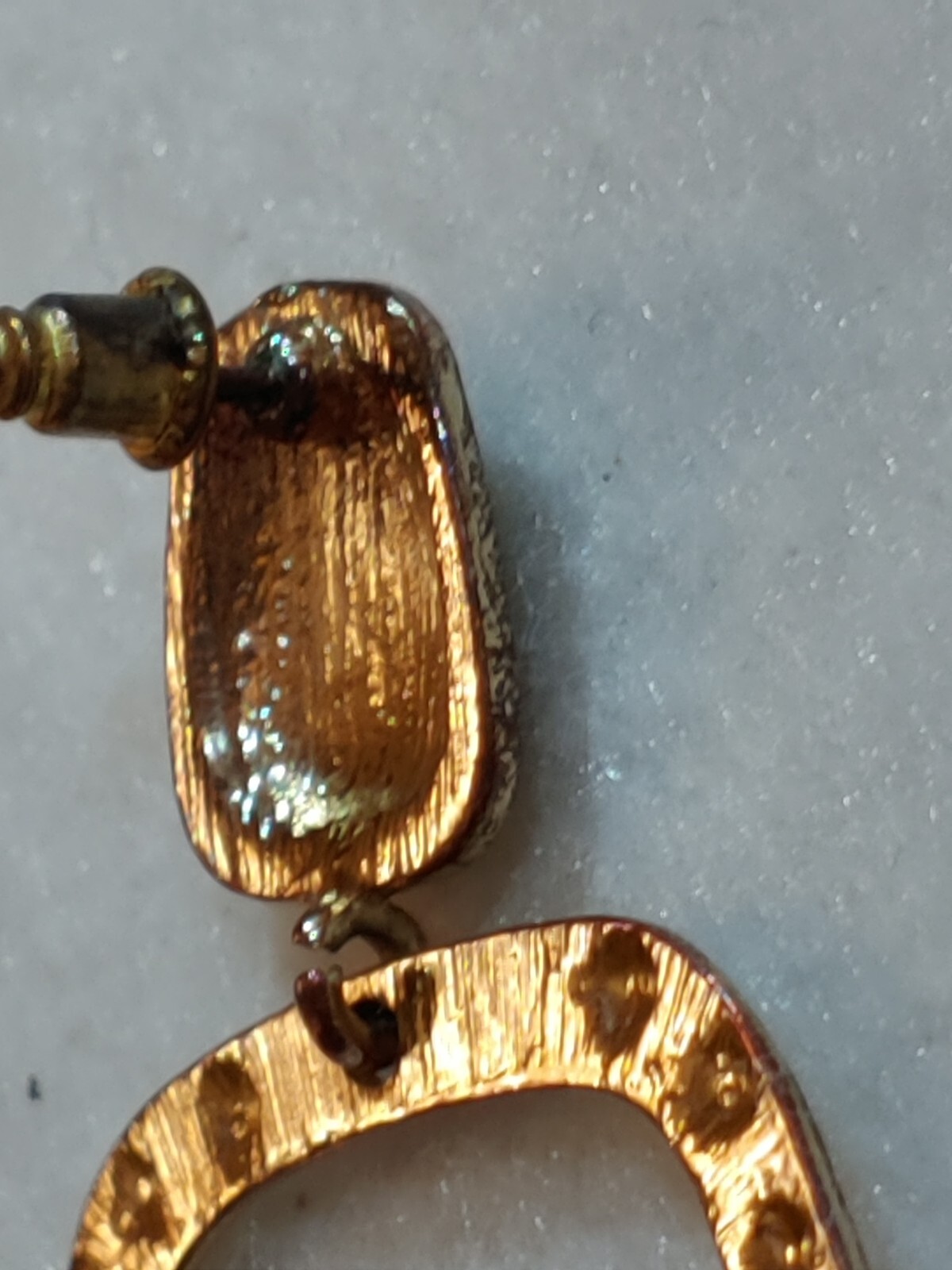 Gold tone black Enamel dangle – pierced earrings- 2 1/4 in Long x 1 3/8 in Wide