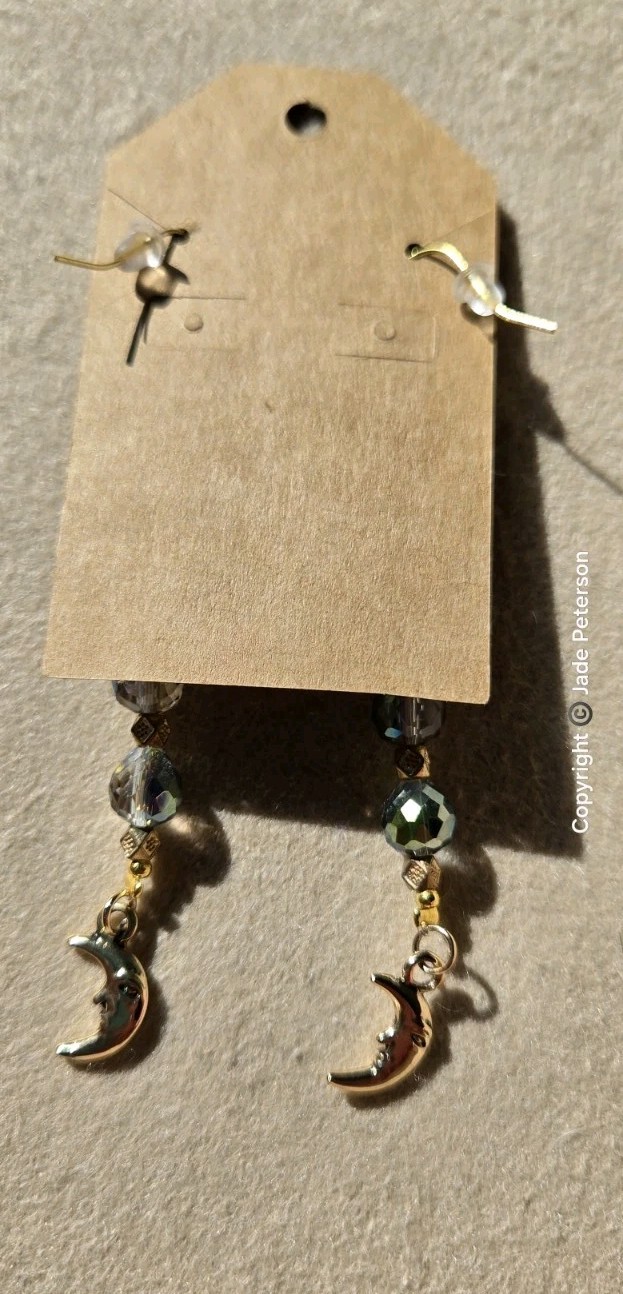 Handmade By JADE – Custom Earrings – Stainless Steel – Gold – Crystal MOON