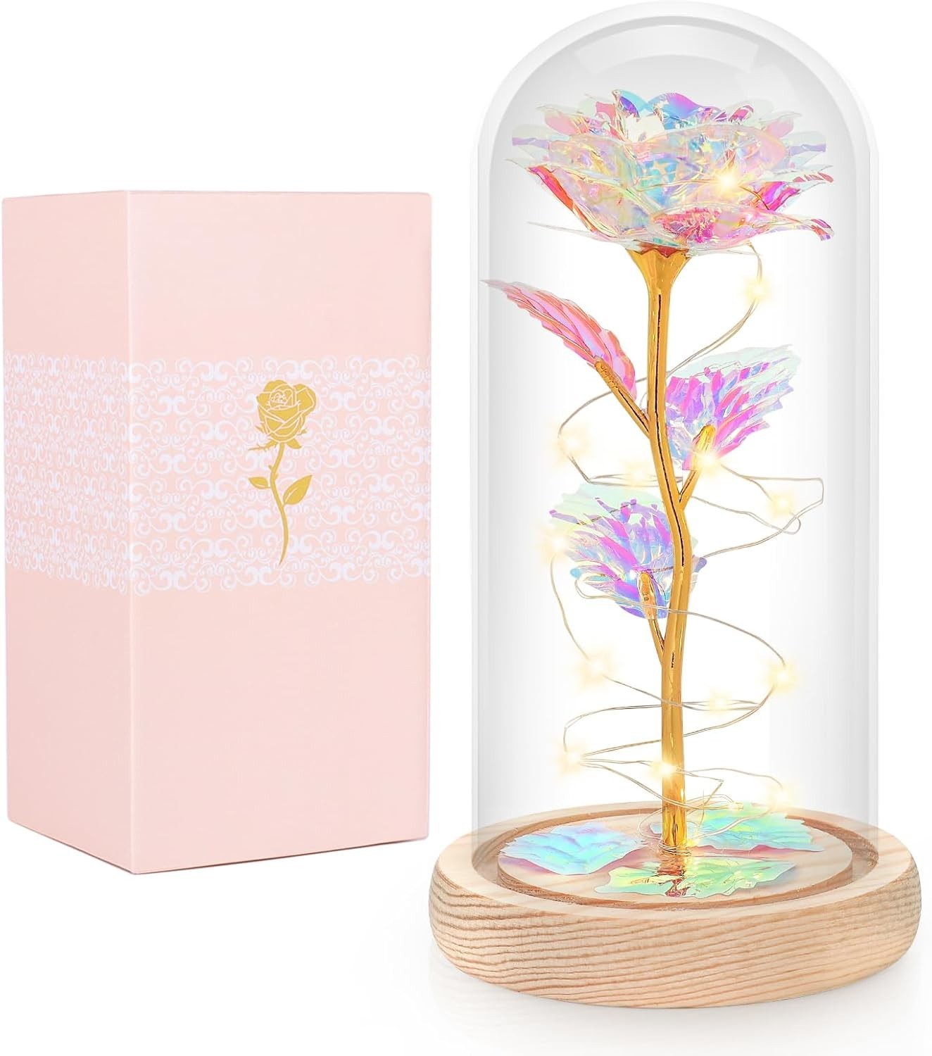Regalos cumple mujer rosa eterna con luz led decoracion romantica aniversario