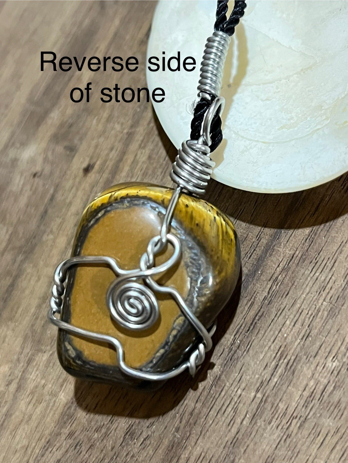 Tiger Iron Wire Wrapped Necklace, Tigereye with Hematite Gemstone Pendant