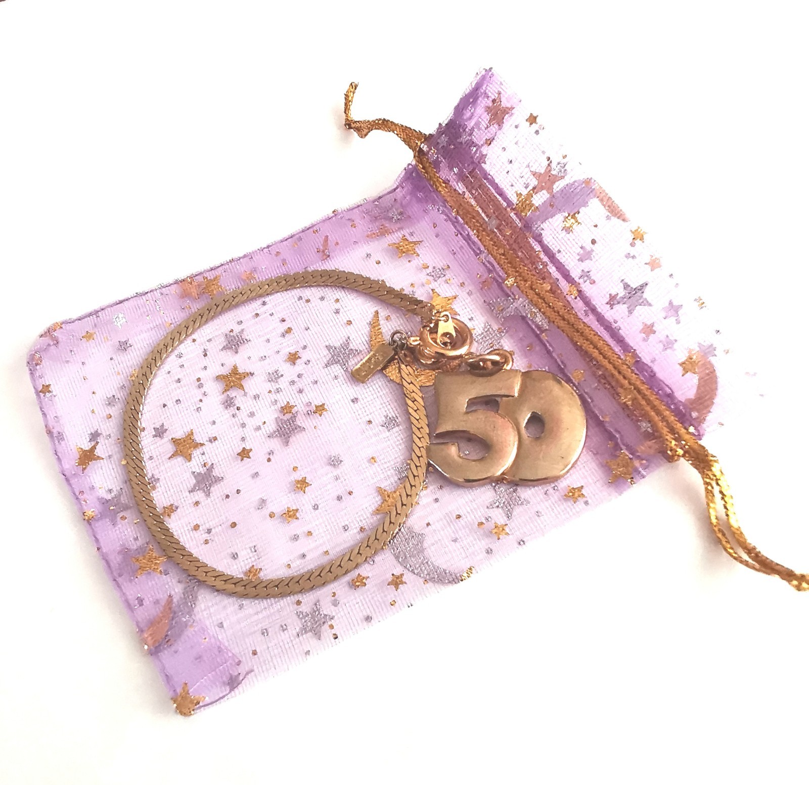 Gold Plated ’50’ Charm And Herringbone Chain Bracelet Great Gift Idea