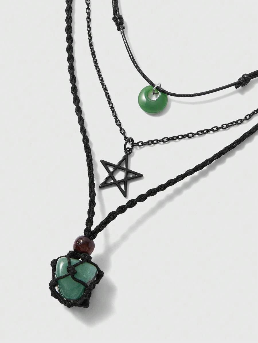 3pcs Vintage Punk Star Pendant Necklaces Fairycore Layered Jewelry Set