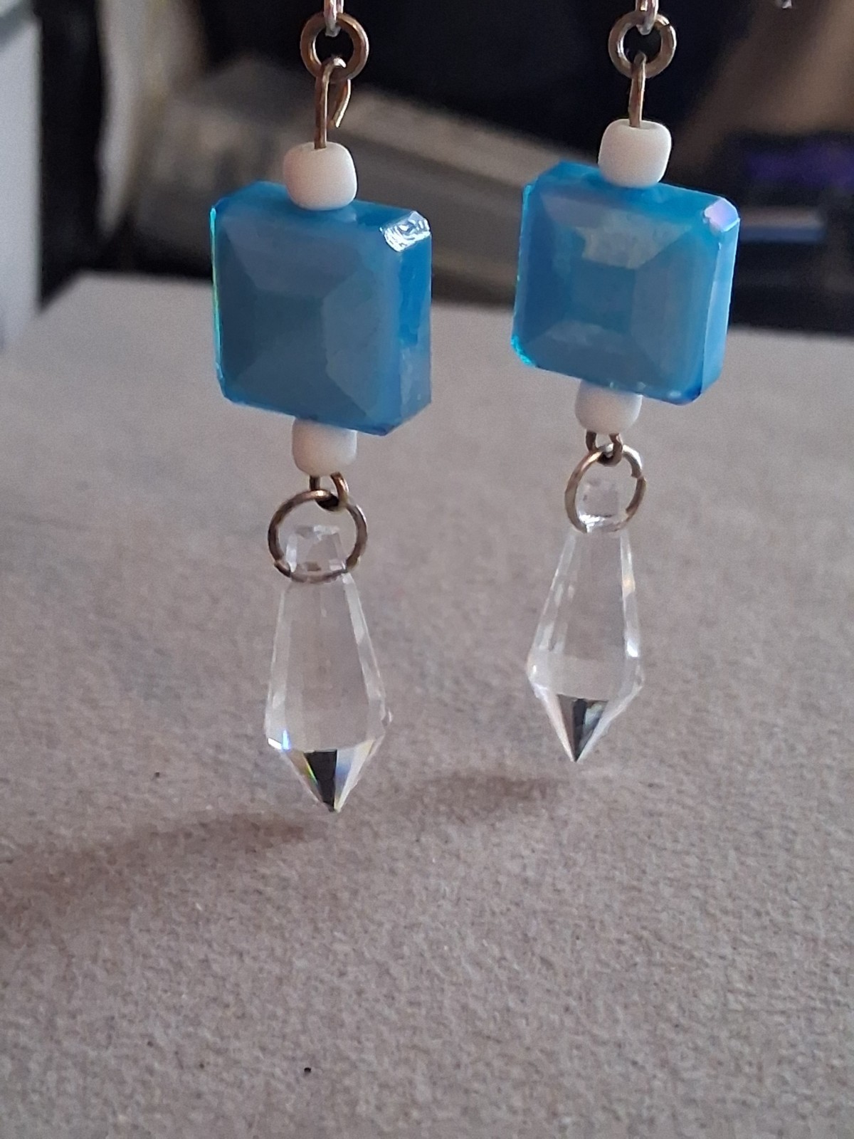 Aqua blue faceted crystal multi bead dangle drop earrings