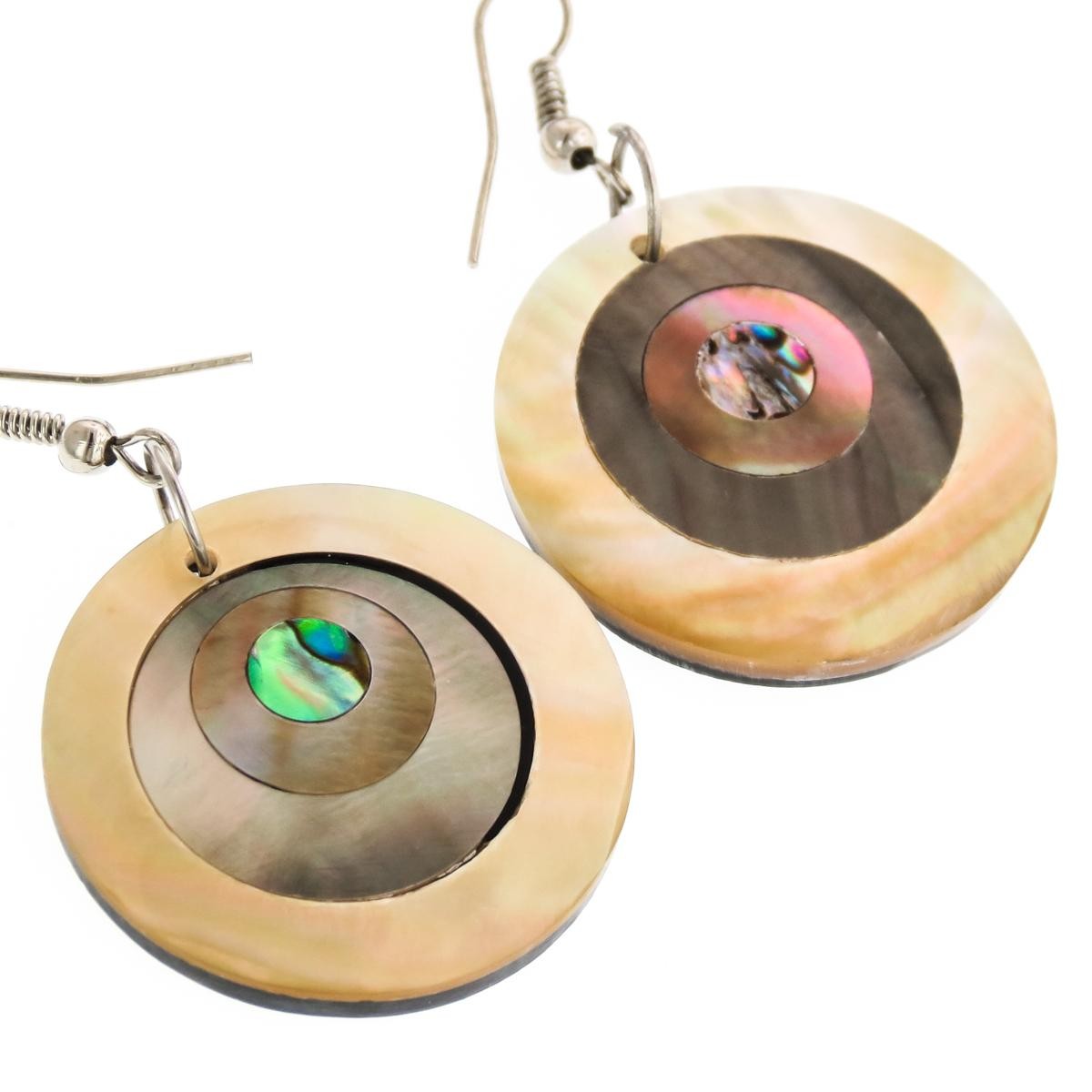 Mother Of Pearl Paua Abalone Black Beaded Necklace & Earring Set, 2″