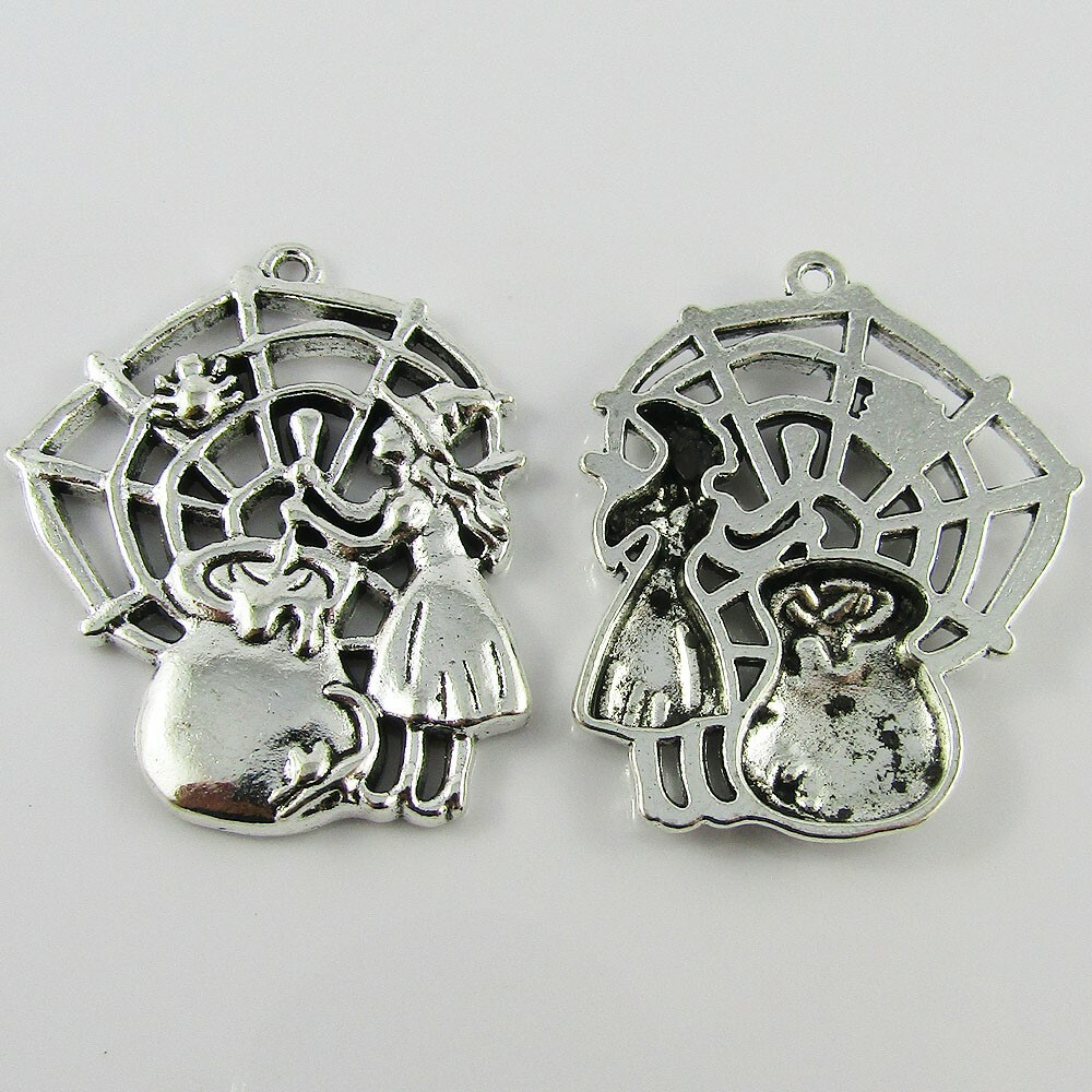 Bulk Web Witch Cauldron Charm Pendant Spooky Halloween 40x22mm Select Qty