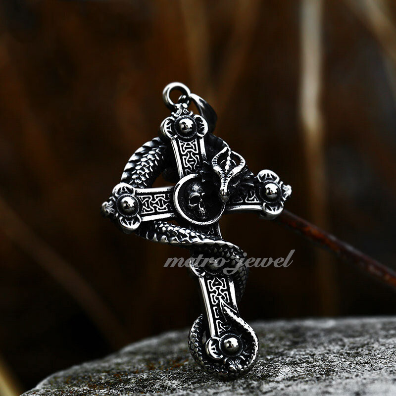 SMITH Cool Gothic Men’s Dragon Skull Cross Pendant Necklace Stainless Steel Men