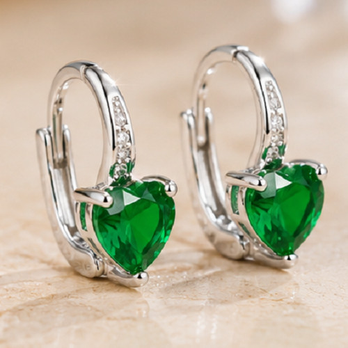 7ct Pear Simulated Green Emerald/Diamond Huggie Earrings 14k White Gold Plated