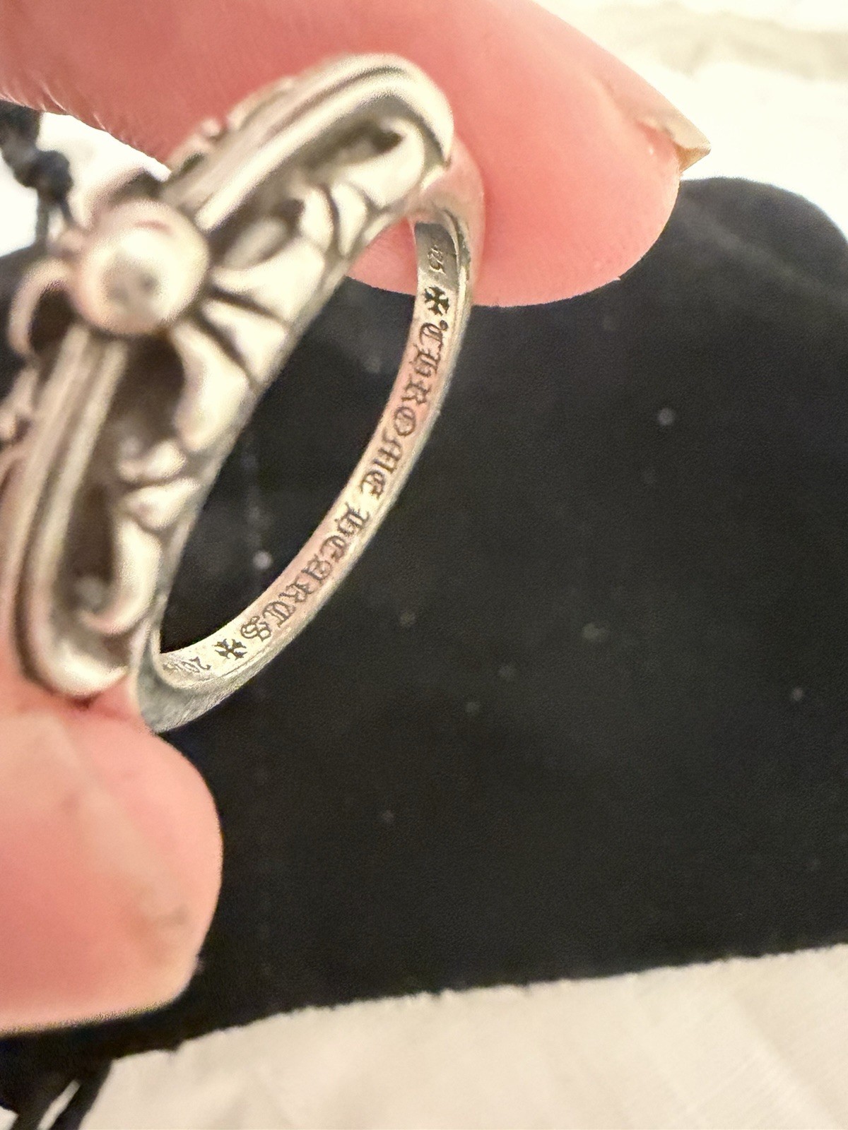 Chrome Hearts 925 Sterling Silver Engraved Band Ring Size 10