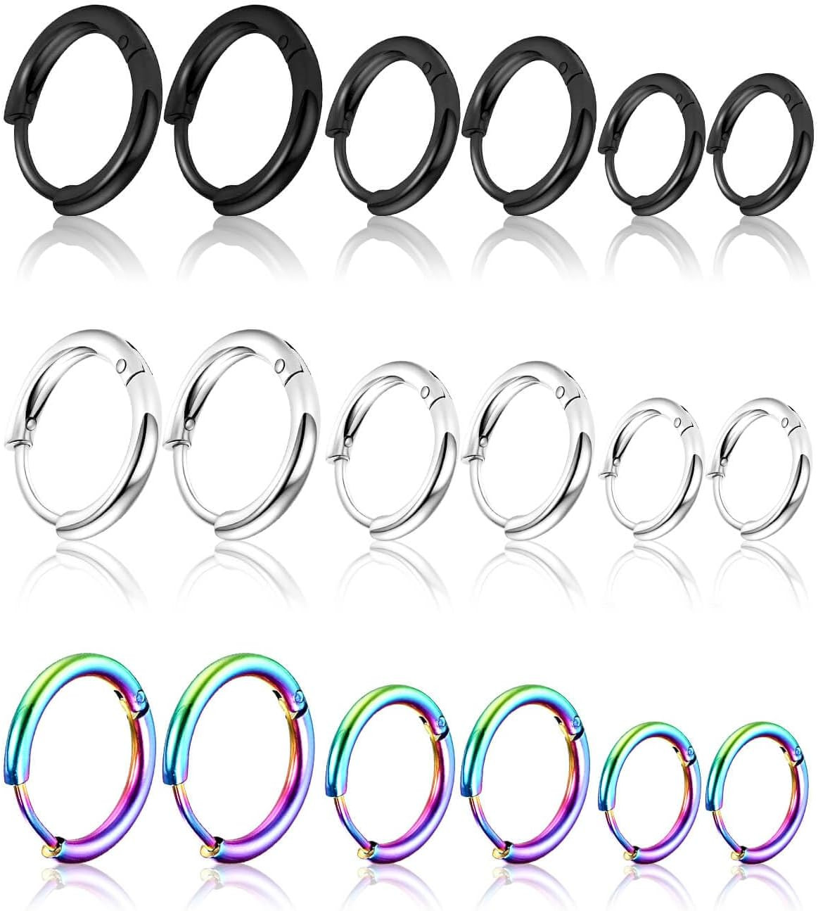 9 Pairs 316L Surgical Stainless Steel Small Hoop Earrings 8mm 10mm 12mm Hypoalle