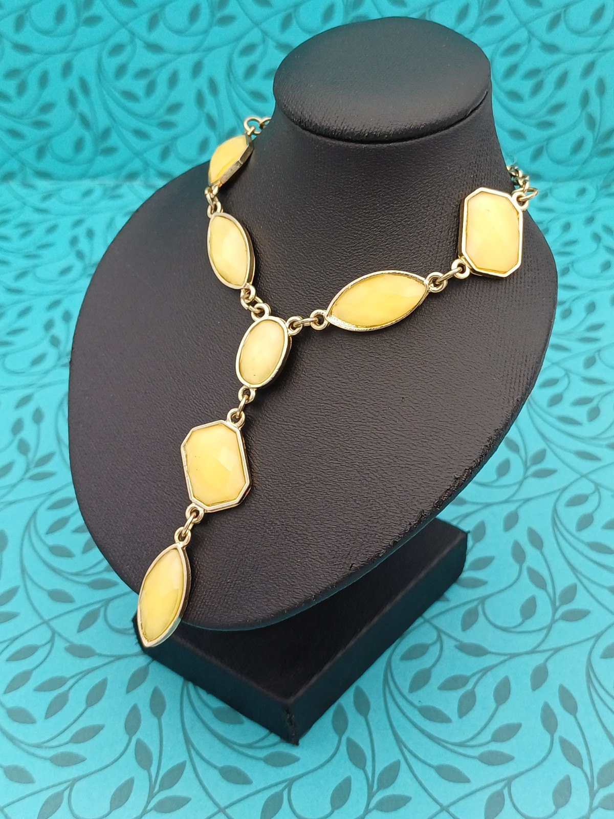 Modern Beautiful Gold Tone & Yellow Mixed Shaped Gem Y Drop Chain Necklace
