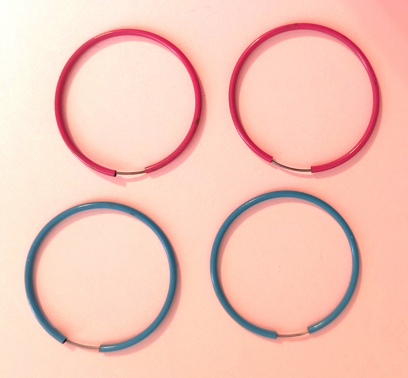 2 Pairs Hoop Metal Earrings for Pierced Ears Aqua Dark Pink 1 3/4 Inches
