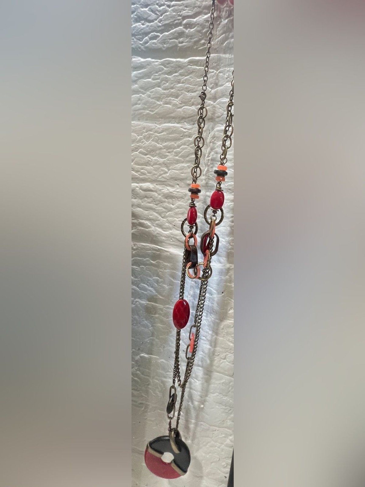 Retired Piper Premier Designs Layered Red & Coral Pendant Necklace/Belt w/Bangle
