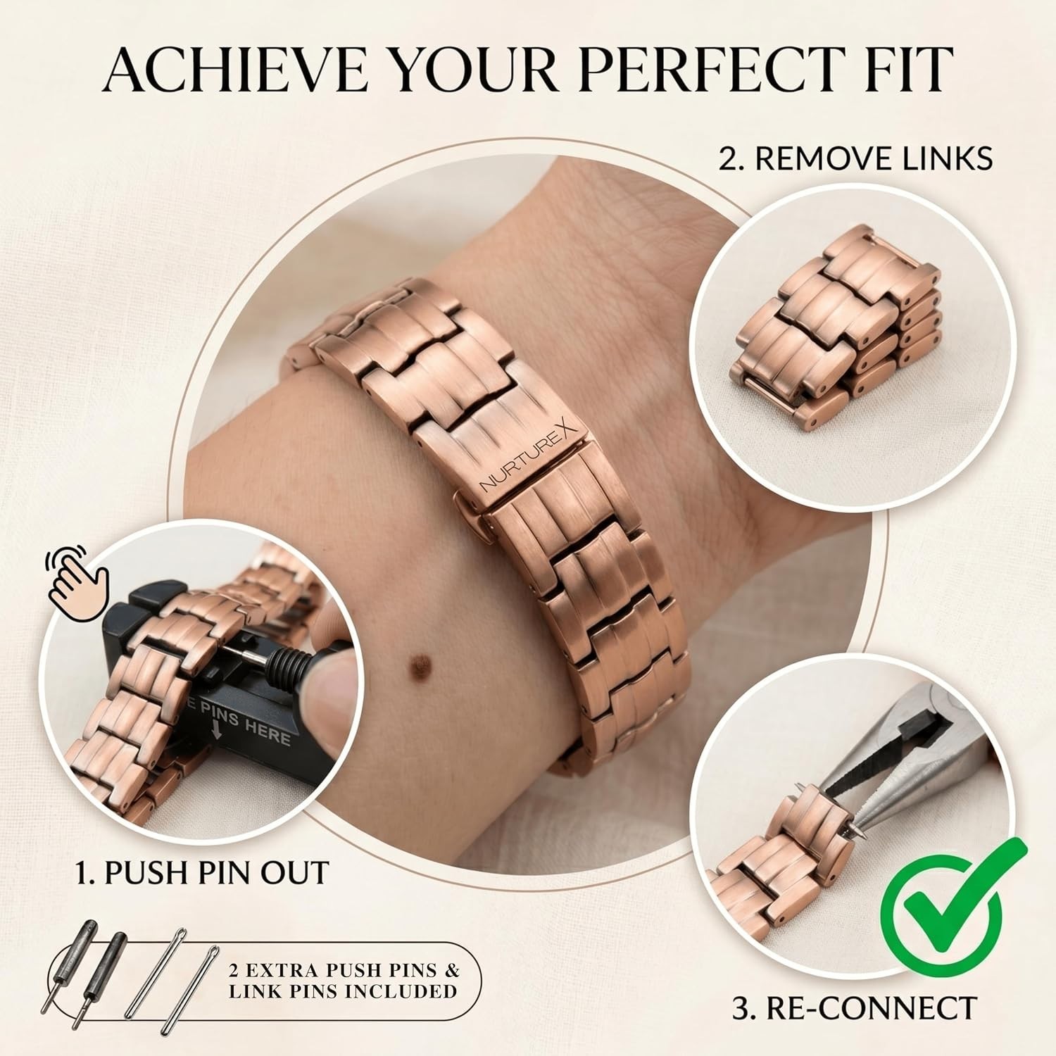 Men’s 10,000 Gauss Adjustable Copper Magnetic Bracelet with Easy Fold Over Clasp