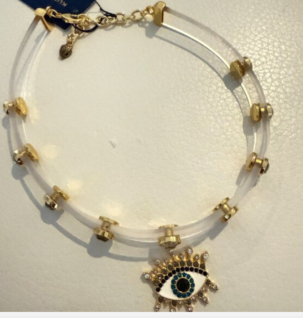 NWT Kurt Geiger London Clear Jelly Crystal Pavé Evil Eye Choker Necklace 15”