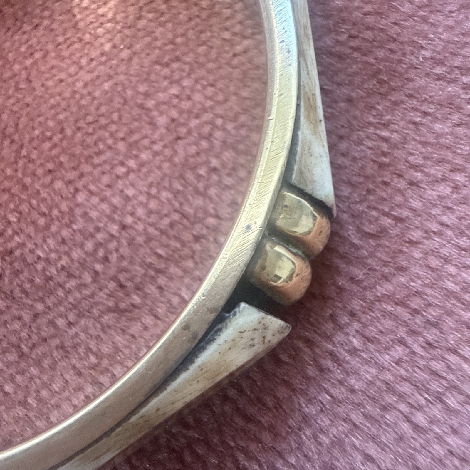 VINTAGE ! REAL BONE & Solid BRASS BANGLE BRACELET GOLD Tone