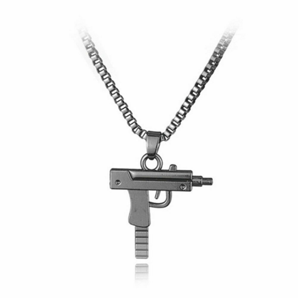 Mens Fashion Mini-Uzi Machine Gun Pendant Chain Hip Hop Punk Necklace Jewelry