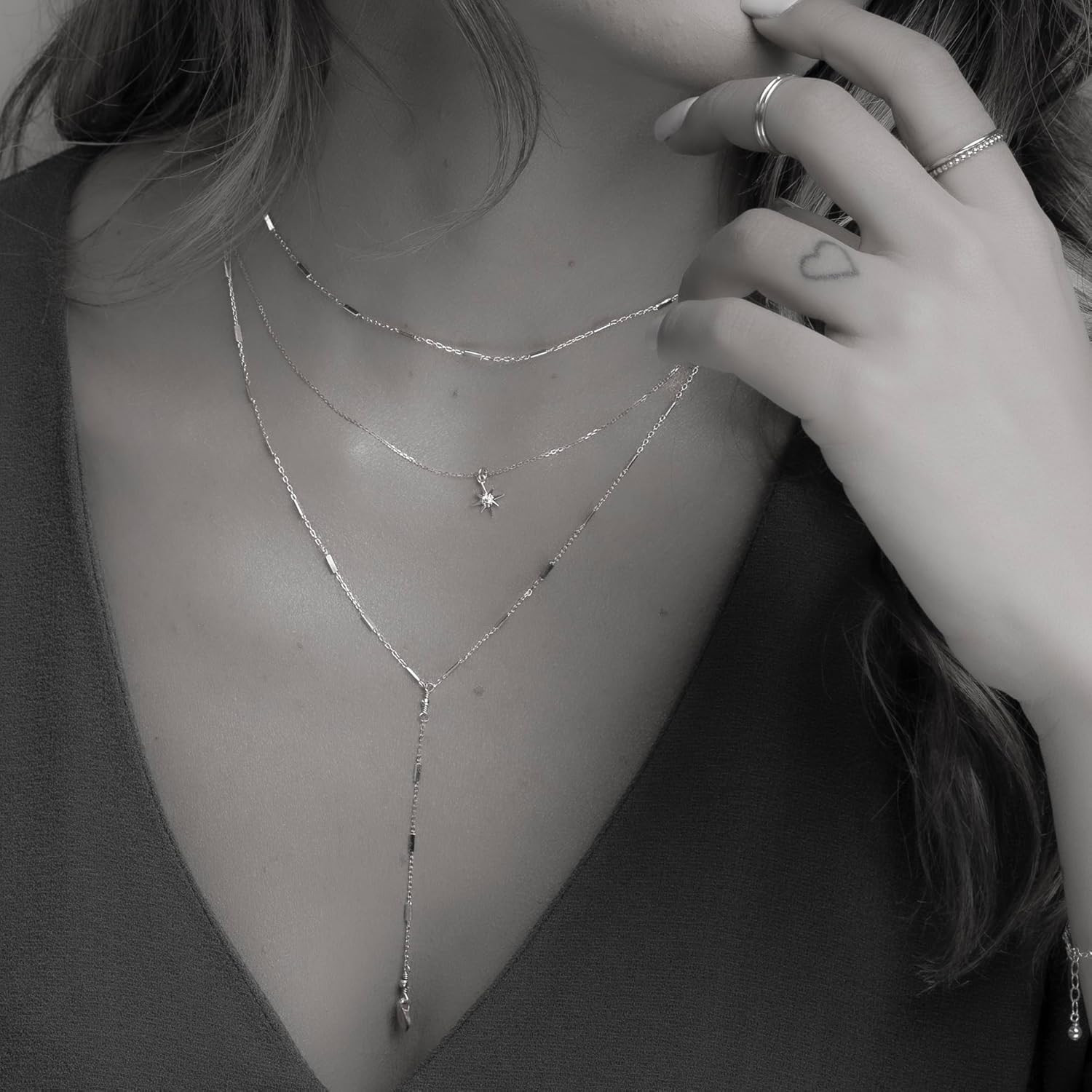 Star Necklace, Tiny Cubic Zirconia North-Star Pendant, 925 Sterling Silver Chain