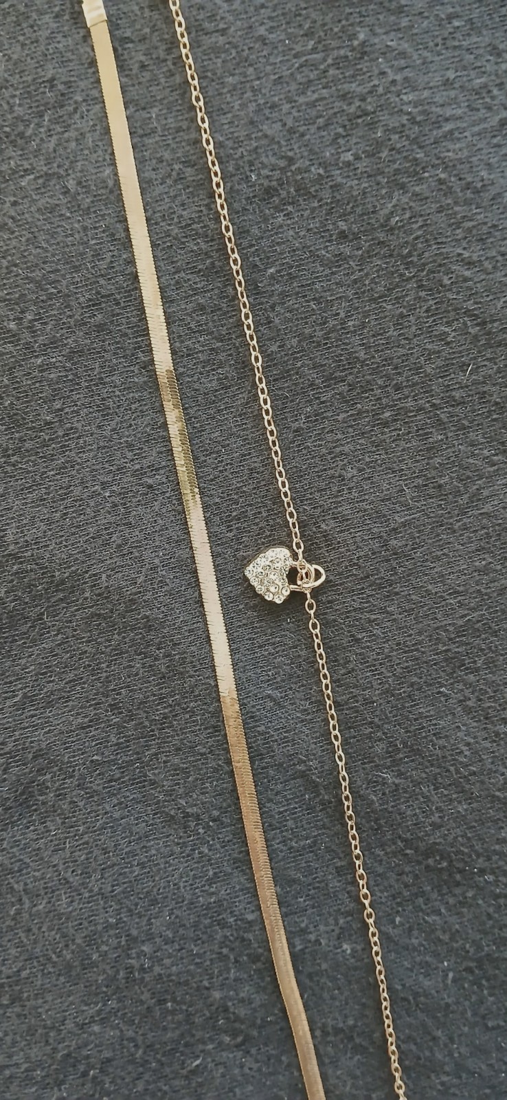 Stackable 2pc Anklet Set, 1 with a Heart Charm, 1 (No Charm) Herringbone Anklet