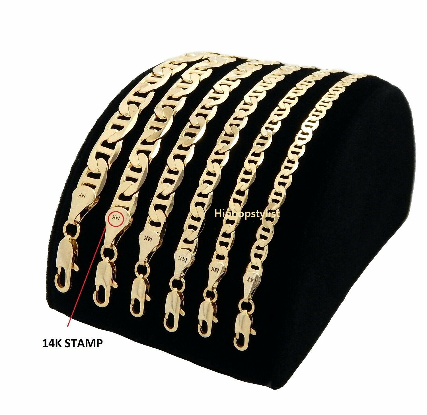 Mens Mariner link Chain Necklace Bracelet 14k Gold Finish 3mm to 9mm wide