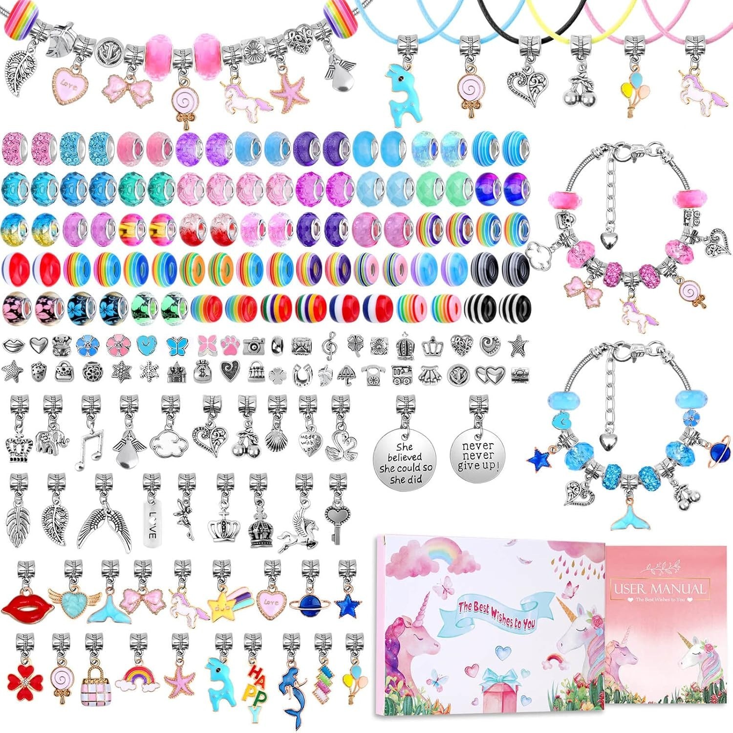 Kit de pulseras con dijes para hacer pulseras cuentas para niñas,adultos 180PCS