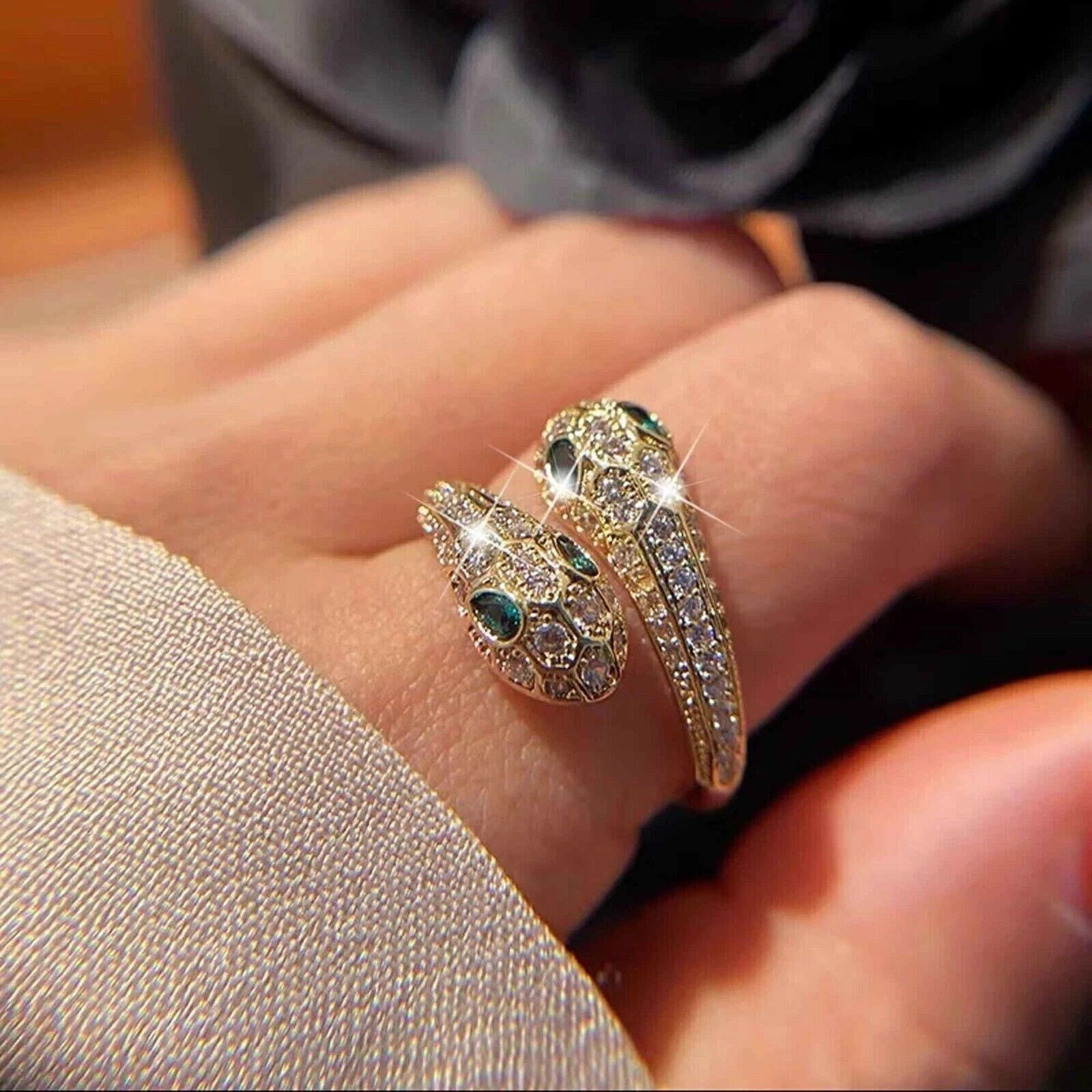 3.00Ctw Round Cut Real Moissanite Engagement Snake Ring 14K Yellow Gold Plated