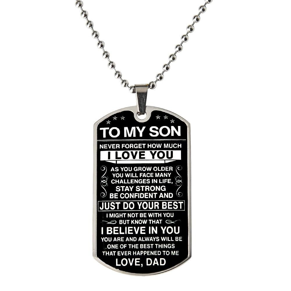 To My Son Necklace from Dad Sons Inspirational Dog Tag Necklace Gifts for Men…