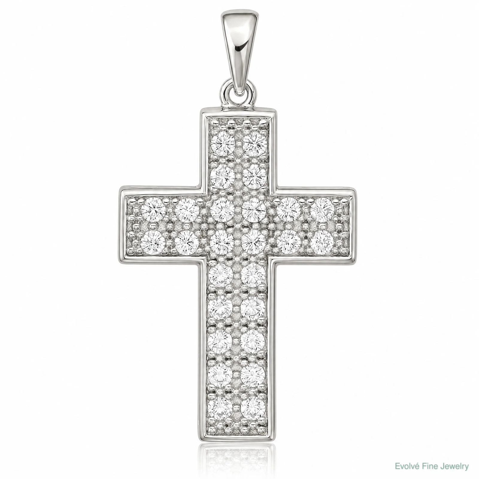 Sterling Silver Rhodium-Plated CZ Latin Cross Pendant