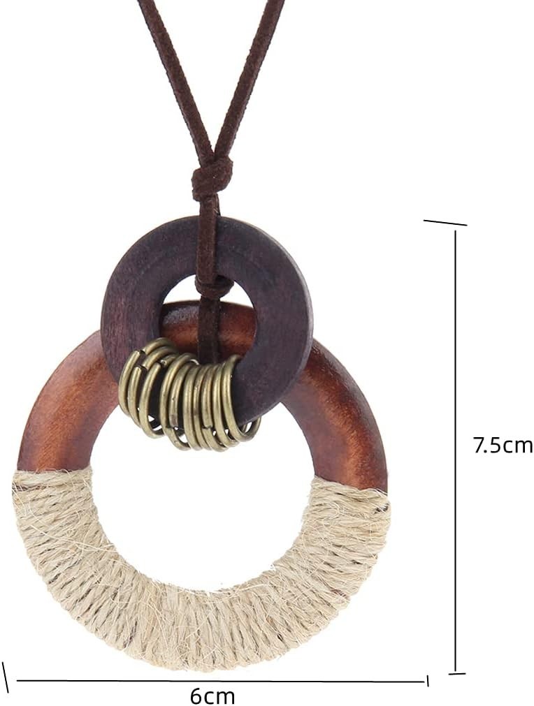 Stylish Leather Cord Multi-Layer Necklace with Wooden Pendant for All Occasions