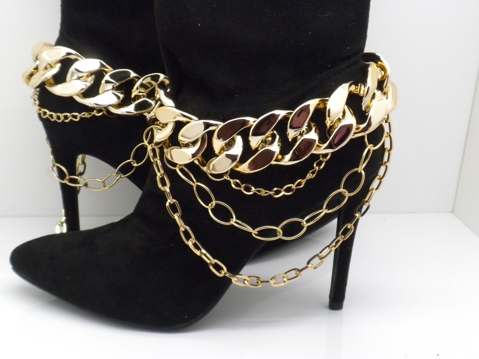 Pair Boot Chains Anklet Ankle Lucite Large Chain Bracelet Bold