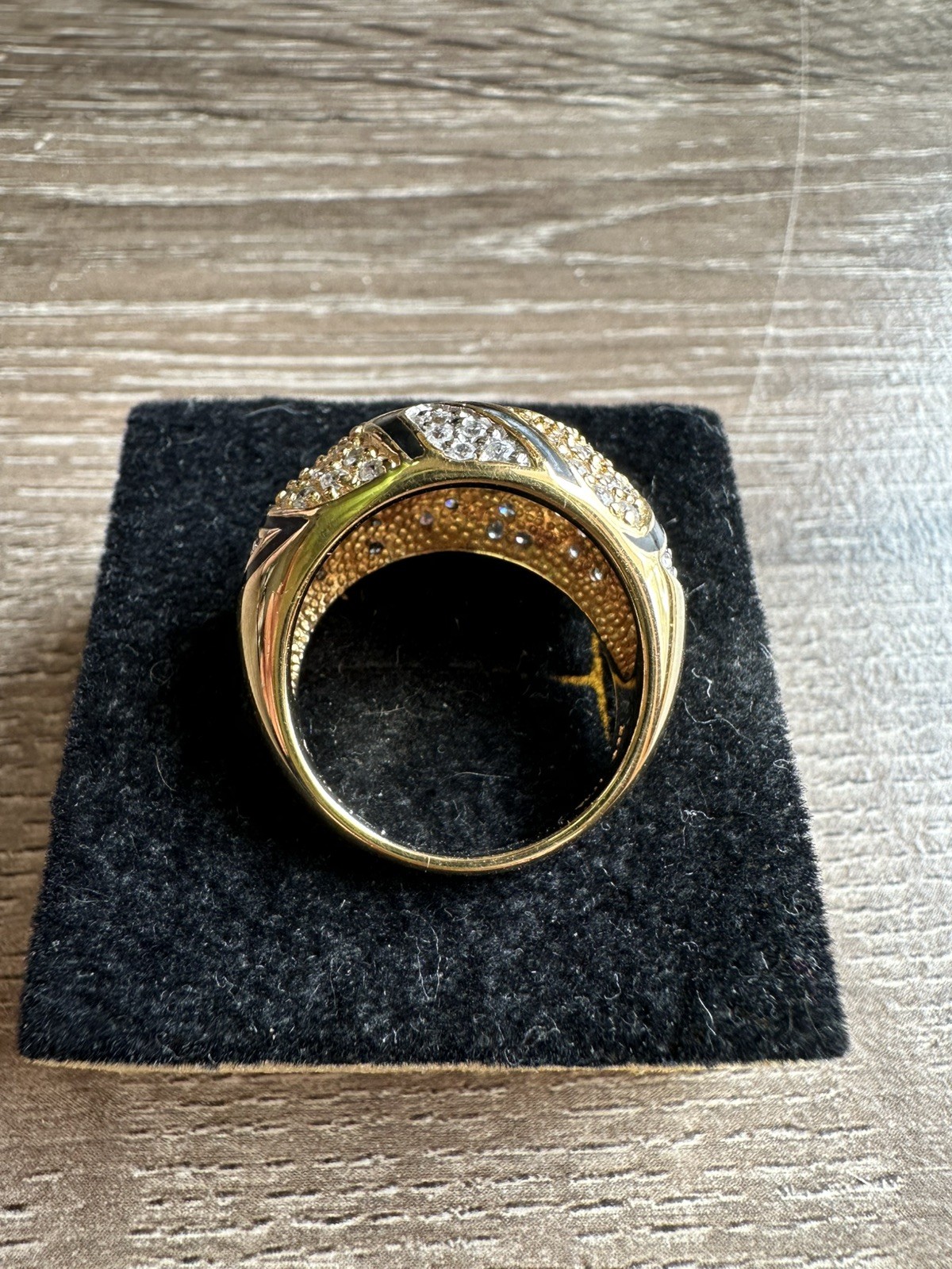 Shiny Pave CZ Gold Vermeil Sterling Silver Dome Enamel Ring Stamped 925 size 7