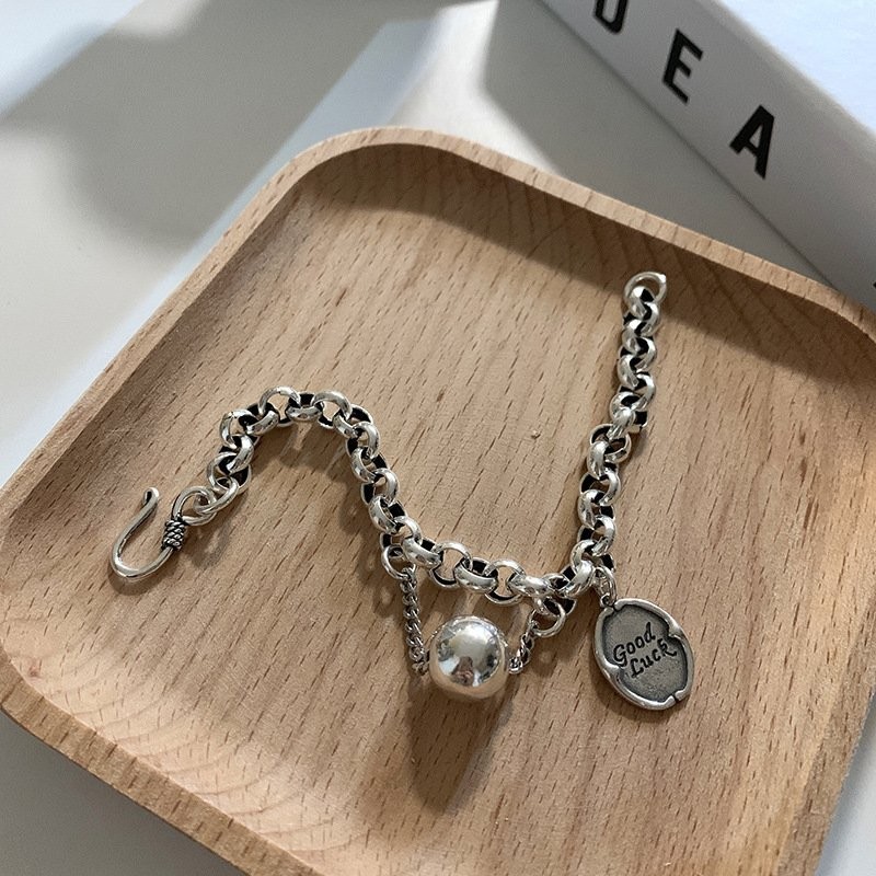 925 Silver Good Lucky Beaded Thick Chain Bracelet Adjustable Bangle Women Gifts
