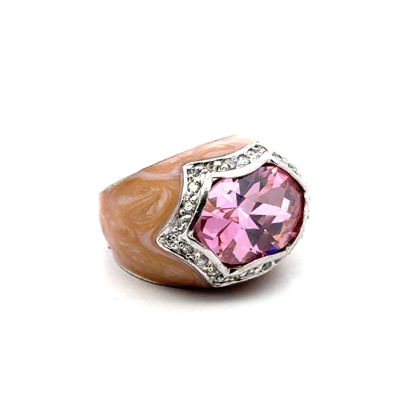 Size-7 Lauren G. Adam’s 925 Sterling Silver Enamel & Pink CZ Dome Ring, 14.4g