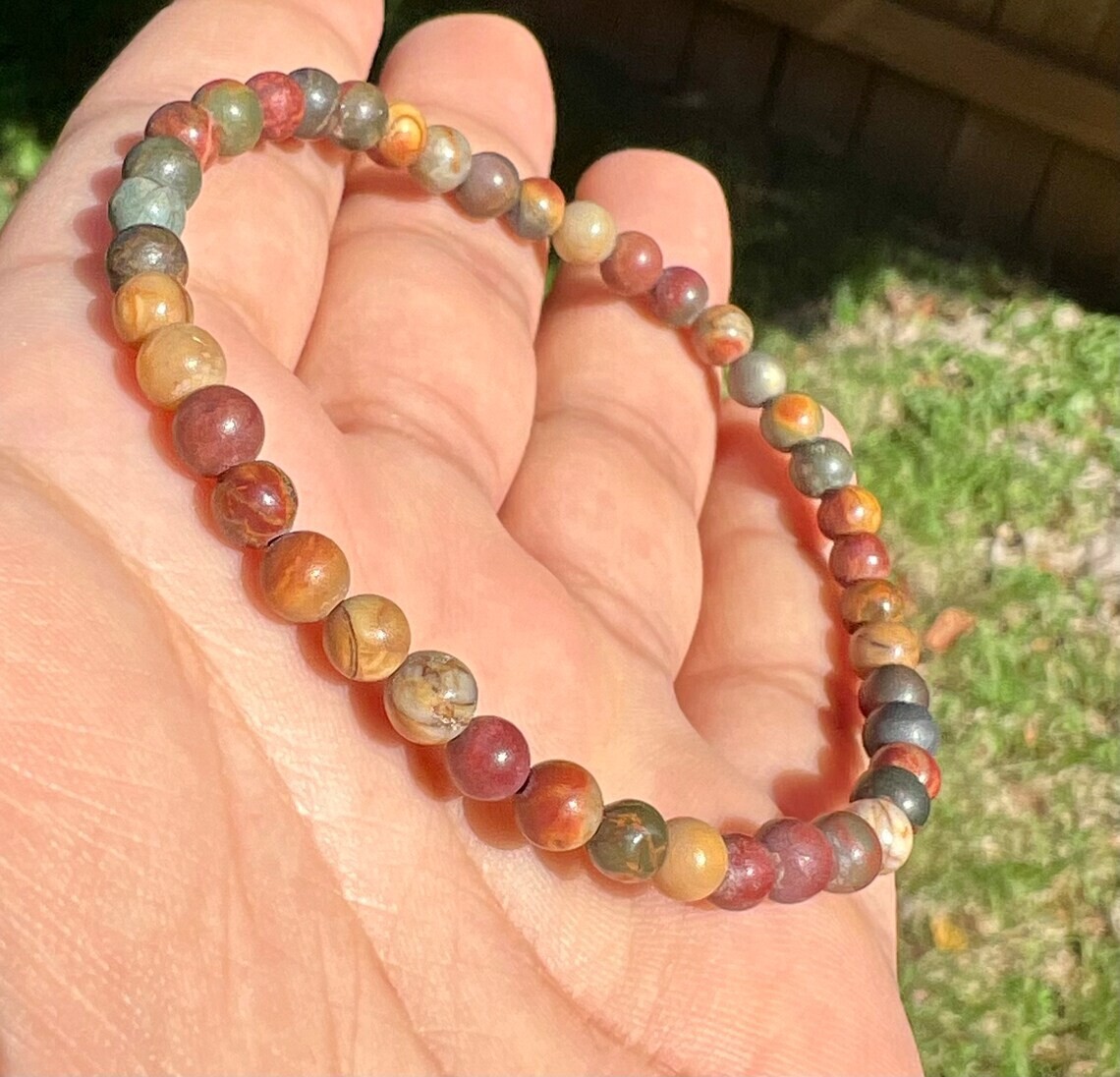 Red Creek Jasper Crystal Gemstone Stretch Dainty Bracelet Minimalist 4mm Beads