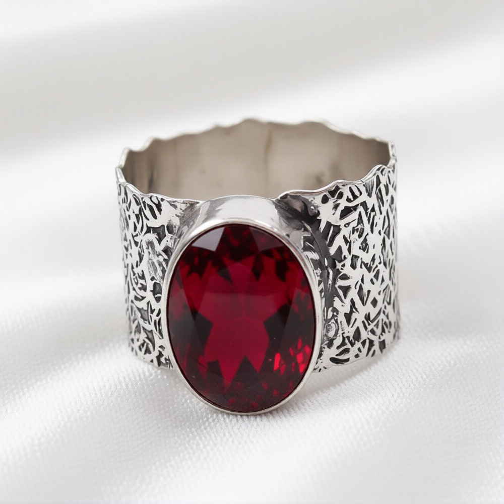 Mozambique Garnet Gemstone Handmade 925 Sterling Silver Ethnic Jewelry Ring