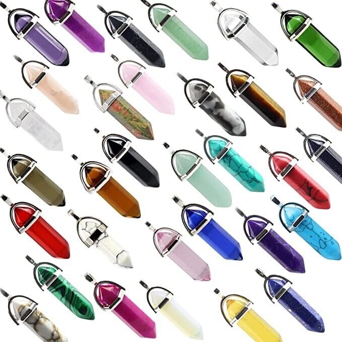 32PCS Hexagonal Pendant Pointed Quartz Crystal Healing Stone Jewelry