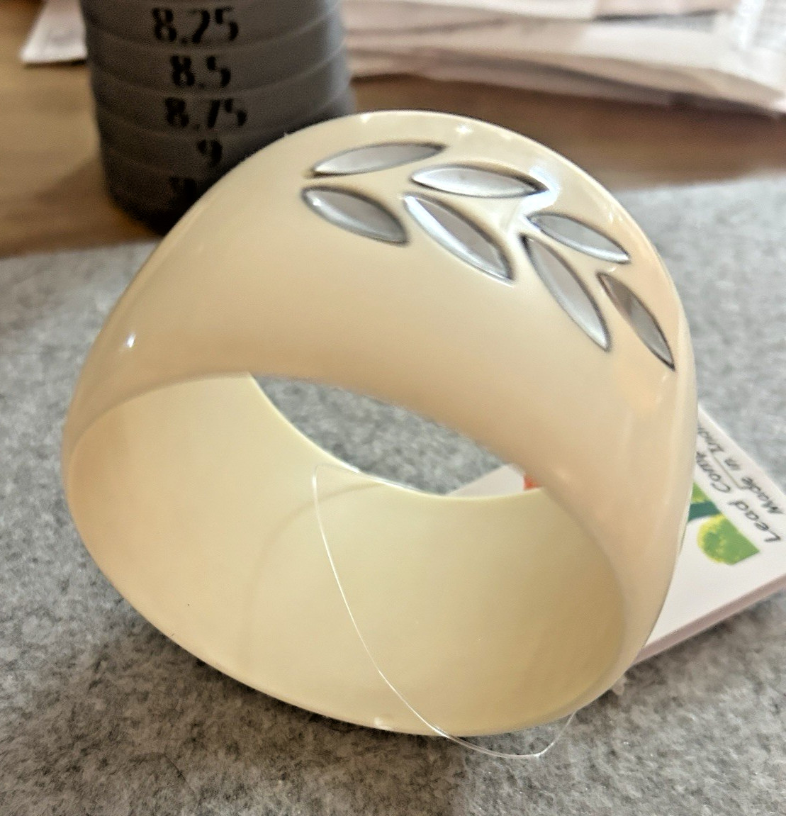 Antika Collection NWT 8” Ivory Colored Wide Bangle Bracelet Silver Leaves
