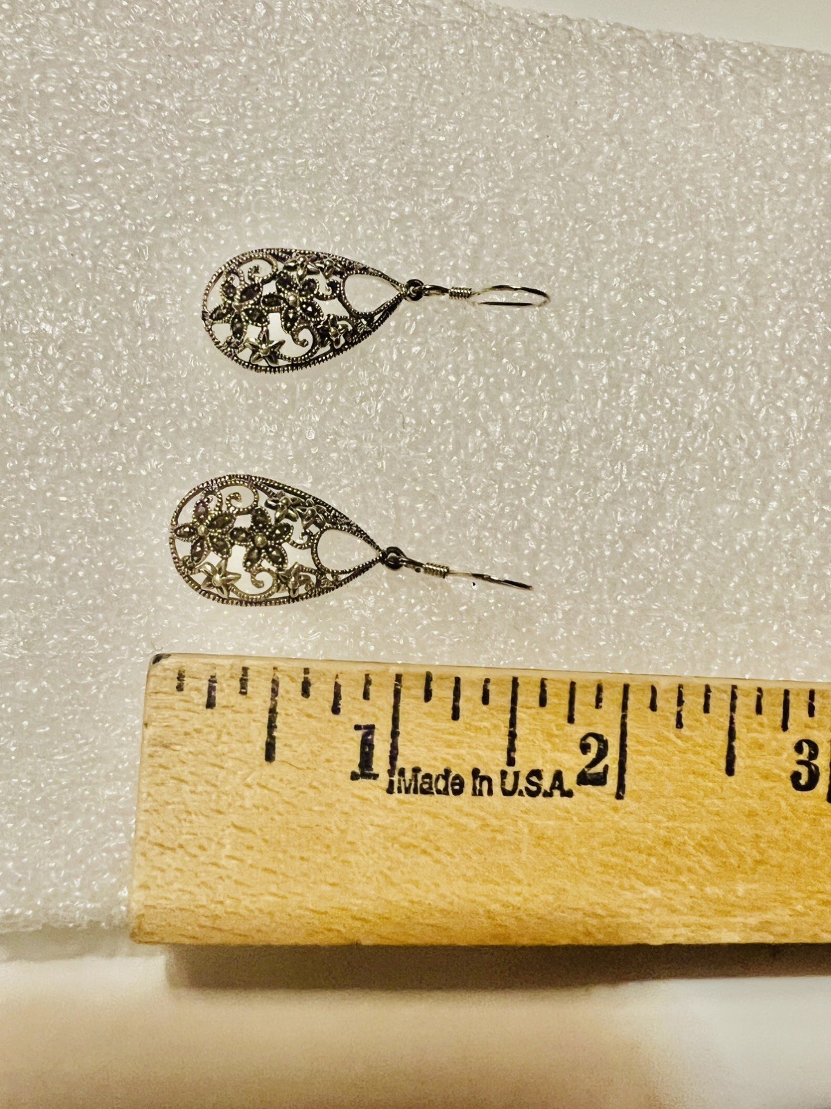 Vintage 925 Sterling Silver Tone Drop With Marcasites Earrings Elegant Gift