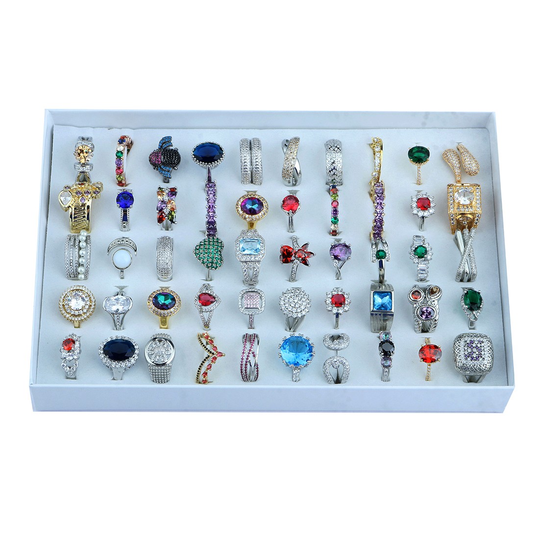 20-100x Wholesale Colored Zircon Rings Bulk Rings Jewelry Mixed Sizes