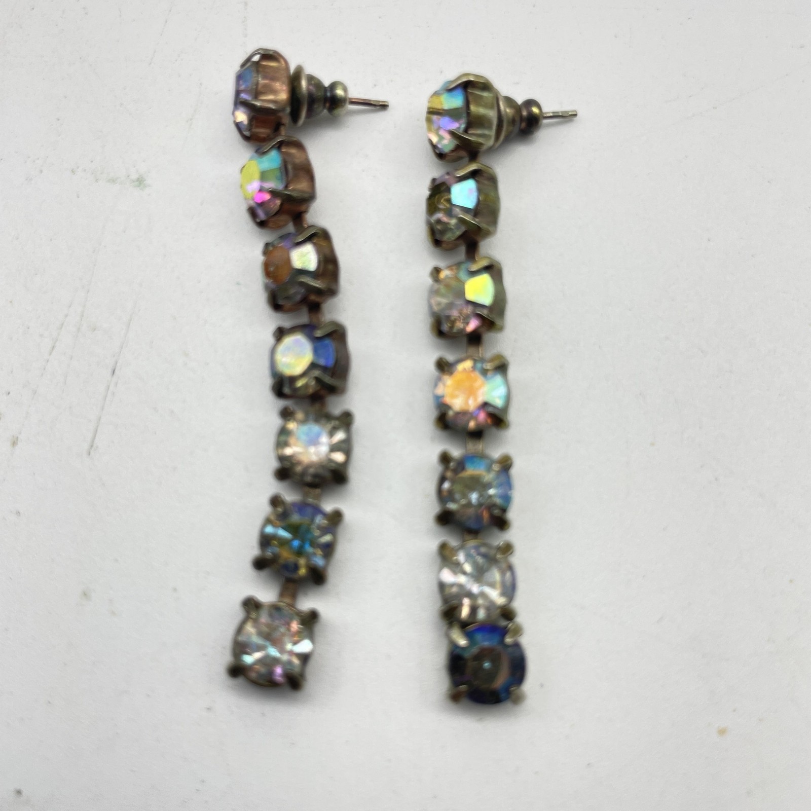 Vintage Rhinestone Dangle Earrings Aurora Borealis Red Crystal Drop Pierced Lot