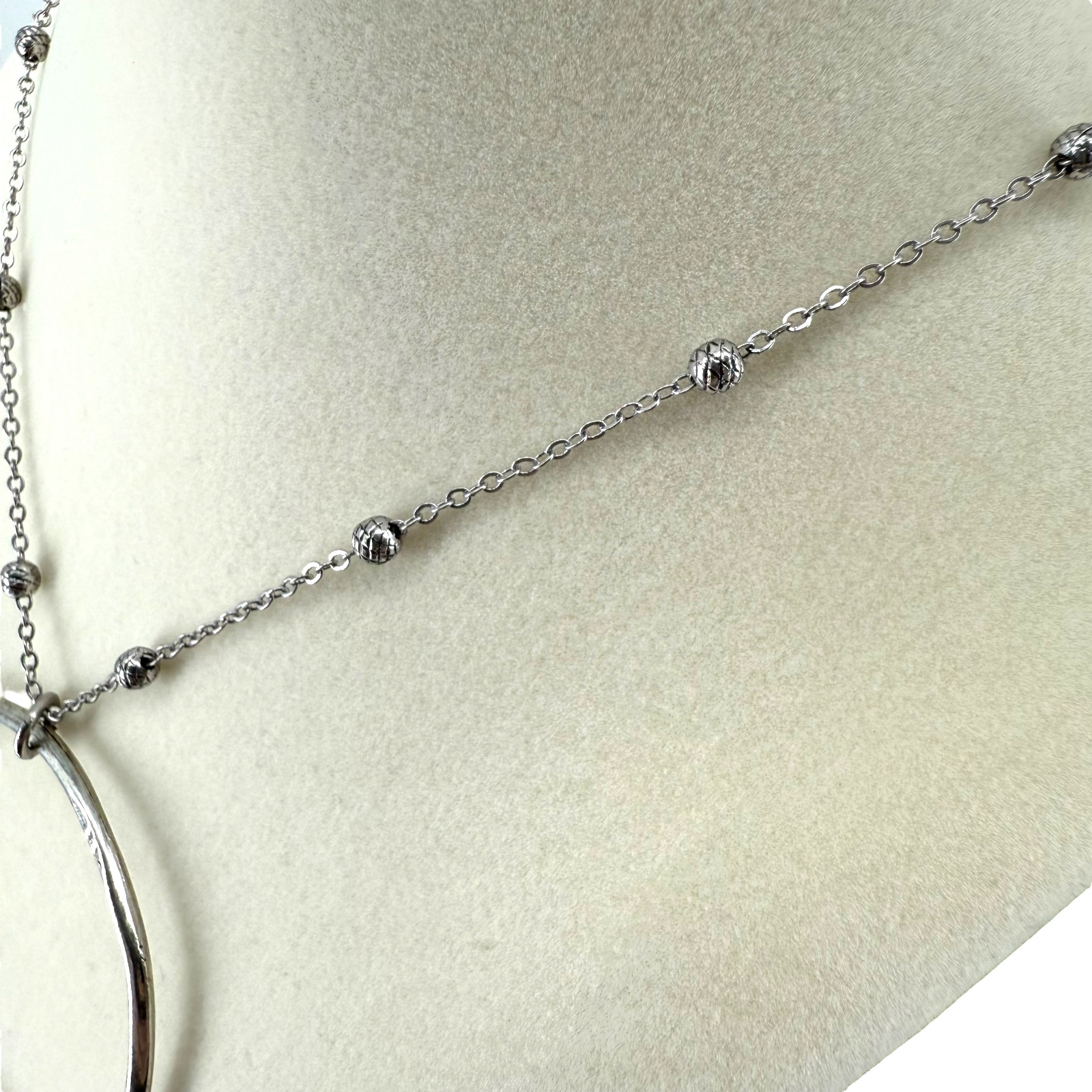 J. Jill Beaded Necklace Blue Silver Fringe Pendant Long Boho Artisan Statement