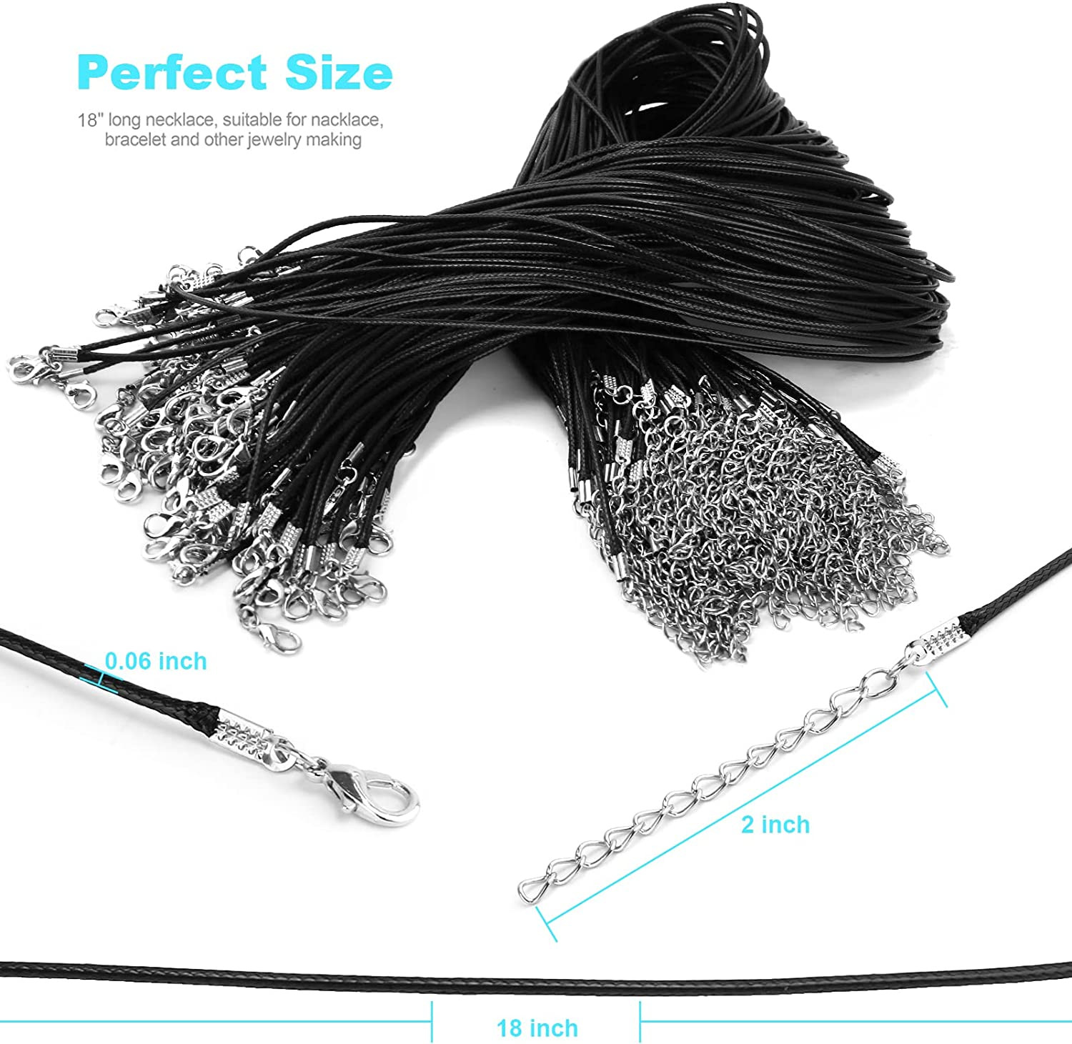 100Pcs Premium Leather Necklace Chains Bracelet Cord with Clasps for Pendants, B