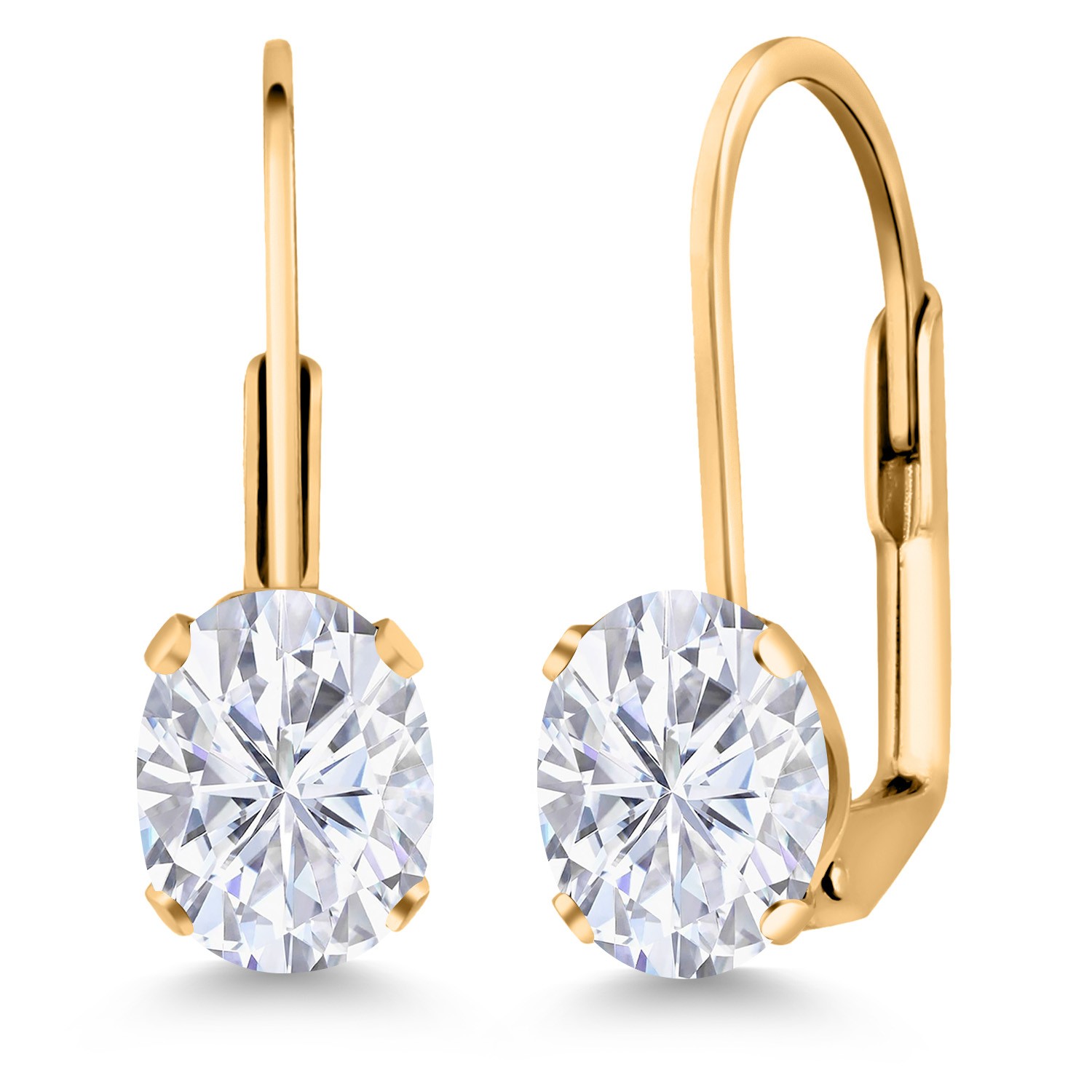 Zirconia Yellow Gold Plated Leverback Earrings For Women (3.00 Cttw, Gemstone