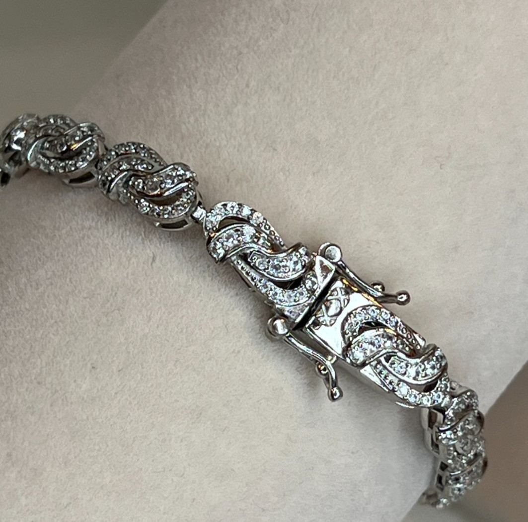 3.00ctw round white zircon rhodium over sterling silver bracelet size 7 NEW