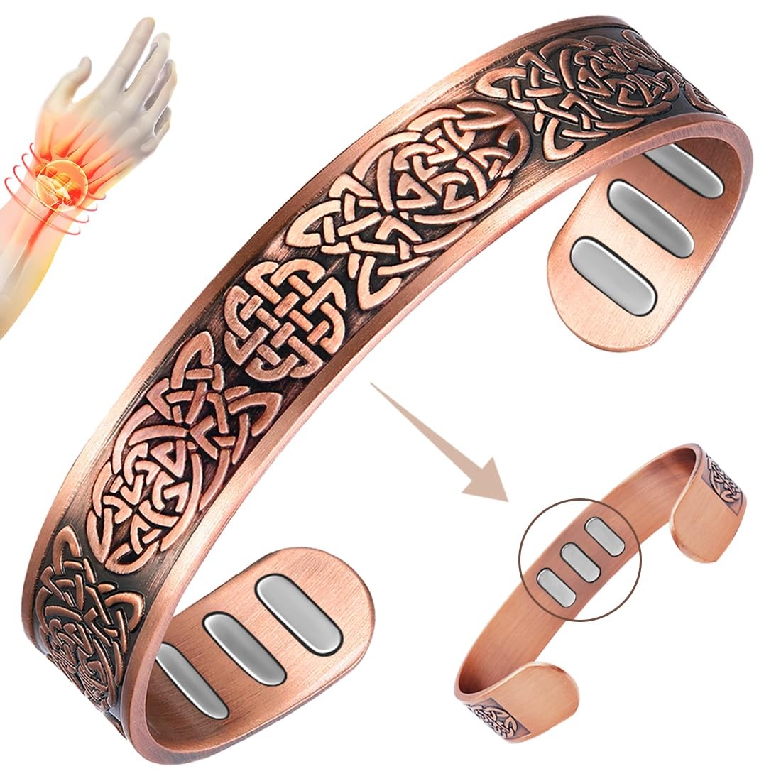 Men’s Copper Magnetic Bracelet 9 Strong Magnets Adjustable Celtic Knot Wristband