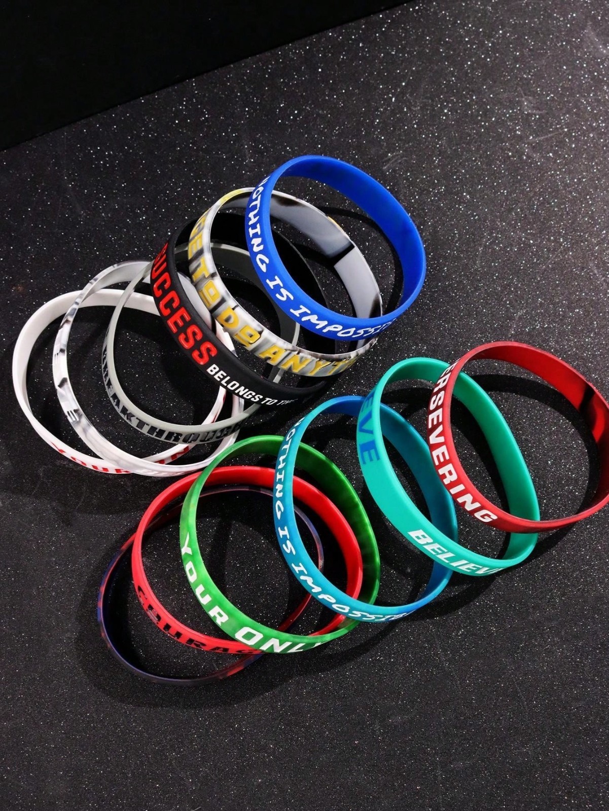 12x Motivational Silicone Wristbands Men Gym Sports Rubber Bracelets Quote Gift