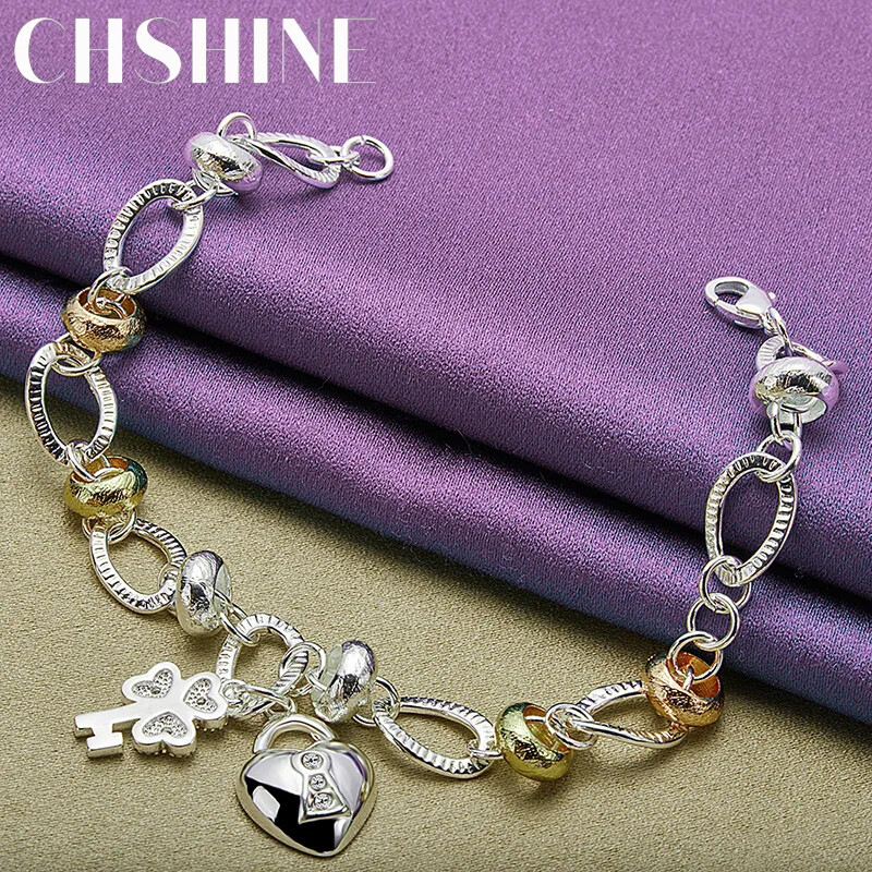 CHSHINE 925 Sterling Silver Key Lock Pendant Bracelet For Women Charm Jewelry