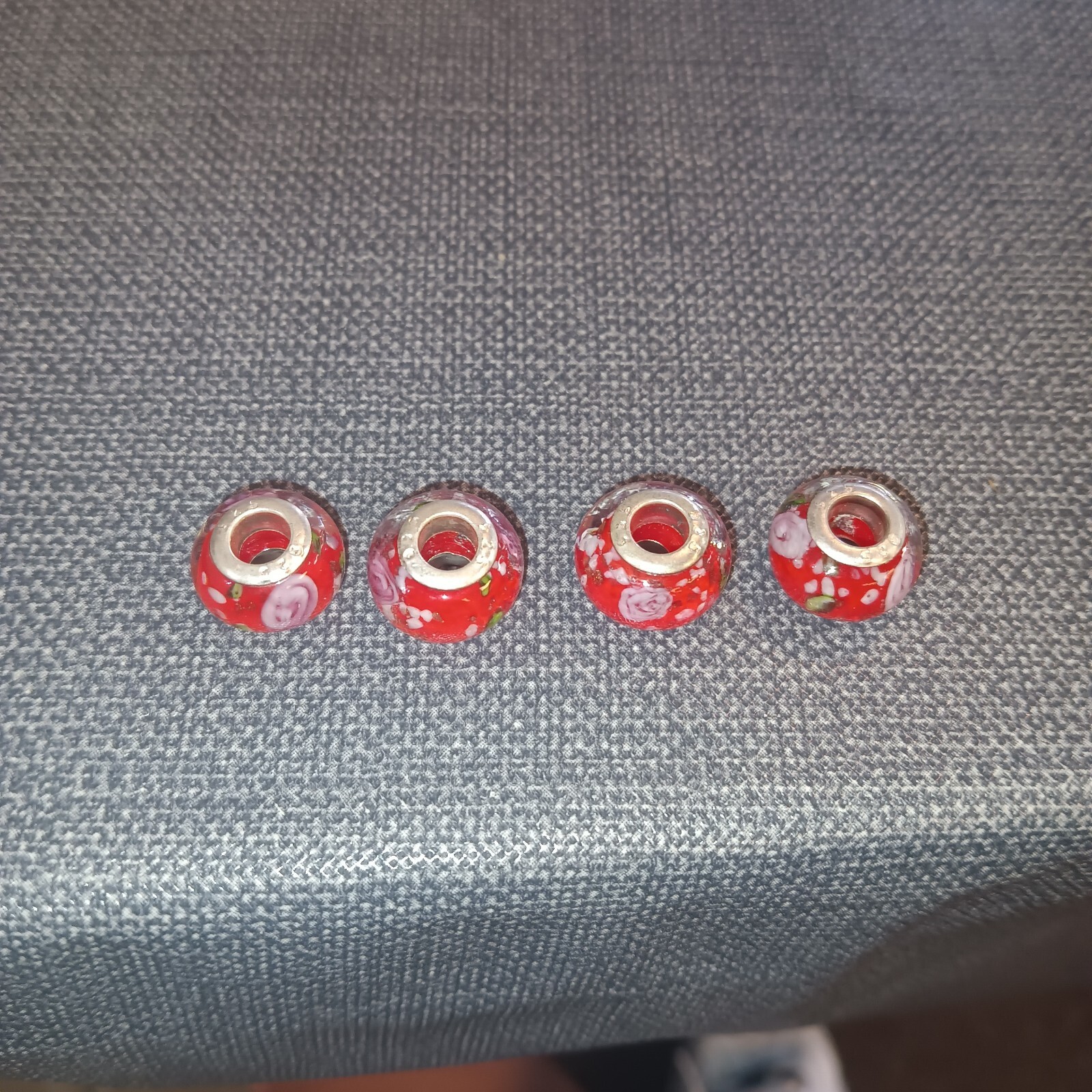 Lot Of (4) Pandora Murano Style 925 Glass Bead / Charms Red Mixed Colors