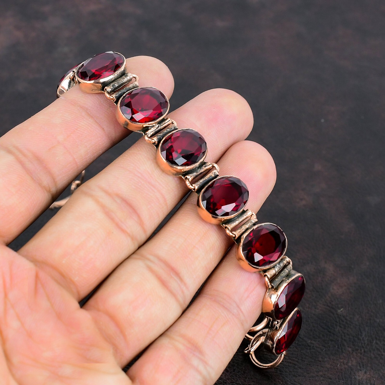 New Year Sale Copper Oval Natural Mozambique Garnet Anniversary Bracelet Jewelry