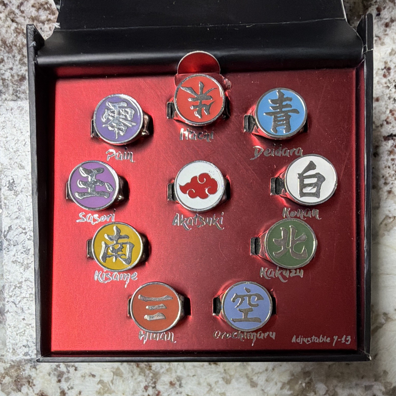 Naruto Shippuden Akatsuki 10 Ring Collectible Box Set READ DESCRIPTION